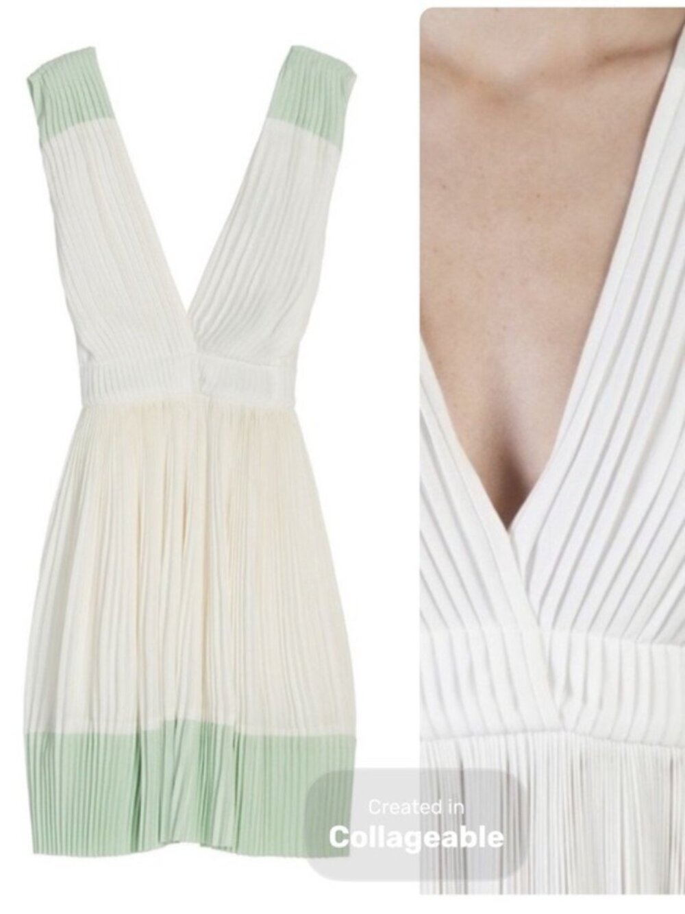 A.L.C Silk Pleated Plunge Mini Dress Neutral Luxury Italian Fabric